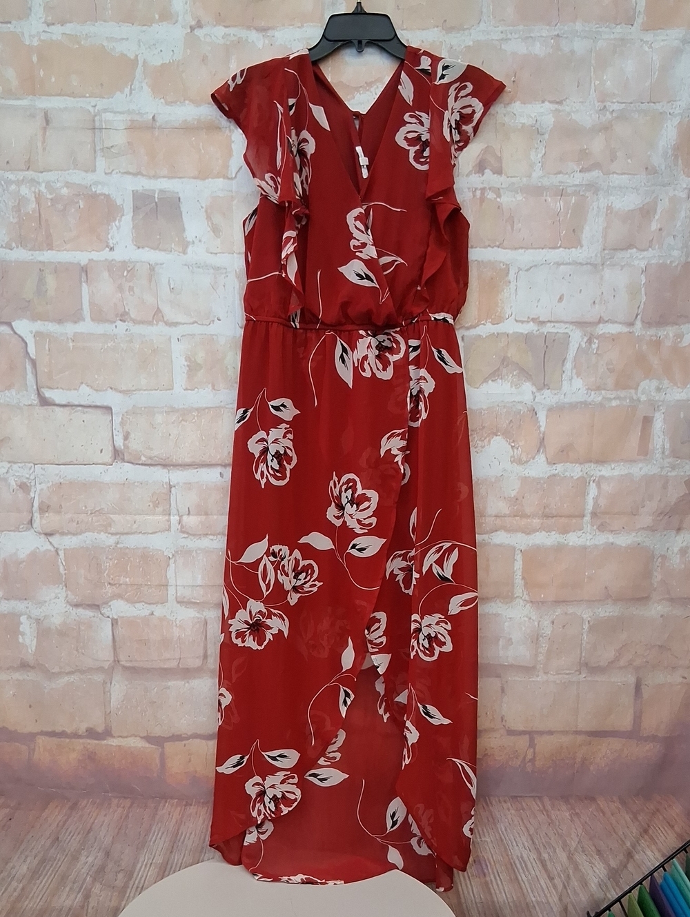 Maurices Women's  Red Floral Maxi Dress with White Print